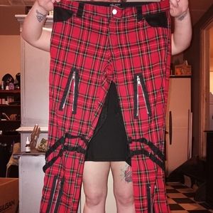 Red plaid pants with straps hell bunny brand XL